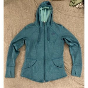 Teal hooded north face zip up